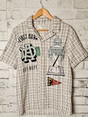 First Row Simons Art Dept Graphic Textured Polo Shirt Small